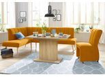Eckbank EXXPO - SOFA FASHION "Costa, moderne Rückensteppung, bequem und elegant, hoher Holzfuß", gelb (mustard), B:157cm H:92cm T:245cm, Webvelour: 100% Polyester, Sitzbänke, Eckbank, hochwertig verarbeitet, Frei im Raum stellbar