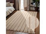 Teppich ELLE DECORATION "Juteteppich Sierra", beige (natur, elfenbein, gold), B:200cm H:10mm L:300cm, Jute, Teppiche, Teppich, Jute, Natur, Wohnzimmer, Esszimmer, Schlafzimmer, Flur, Boho, Fransen