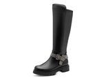 Stiefel MARCO TOZZI BY GMK, Damen, Gr. 37, Normalschaft, schwarz, Lederimitat, kontrastfarbene Details, unifarben, Schuhe Stiefel, Blockabsatz, Langschaftstiefel mit schmuckbesetztem Zierriegel
