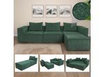 L-Sofa MCW-O54, Lounge-Couch mit Ottomane, erweiterbar modular rechts/links, Stoff/Textil 63x270x190cm ~ grün