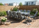 Garten-Essgruppe KONIFERA "Edessa Komfort", dunkelgrau, dunkelgrau, Aluminium, Sitzmöbel-Sets, inkl. 10 Sessel, 10 Sitzkissen, 1 Ausziehtisch, 1 Beistelltisch, Topseller