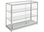 Standvitrine BST, halbhoch, 3 Fächer, abschliessbare Schiebetüren, B 1500 x T 400 x H 910 mm, Aluminium/Glas, silber