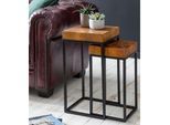 FineBuy 2er Set Beistelltisch FB51457 Sheesham Holz Metall Tisch Couchtisch