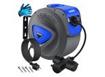 MASKO® Automatik Kabeltrommel Verlängerungskabel mit 3-Fach Anschluss 180° drehbar 1,5m Zuleitung Wandhalterung Werkstatt Kabelaufroller Automatisch Stromtrommel Schlauchaufroller Inkl. Handschuhe