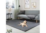 Hochflor-Teppich OTTO HOME "Lugano", grau (anthrazit), B:80cm H:30mm L:150cm, Polyester, Teppiche, Kunstfell, Uni Farben, sehr weich & kuschelig