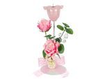 Teelichthalter I.GE.A. "Teelichthalter 'Rosen'", rosa, B:11cm H:22cm, Polyester, Kerzenhalter, Teelichthalter, Aus Metall mit Glas, Teelicht-Kerze, Rosen, Eukalyptus, Kerzenhalter