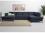Wohnlandschaft SIT & MORE "Olsen U-Form", blau (navy), B:335cm H:88cm T:201cm, 100% Polyester, Sofas, Wohnlandschaft, inklusive Sitztiefenverstellung, wahlweise mit Bettfunktion, 15cm hoch
