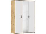 Drehtürenschrank RAUCH "Kleiderschrank Schrank Garderobe Wäscheschrank VOYAGER", weiß (eiche artisan, alpinweiß), B:140cm H:194cm T:53cm, Holzwerkstoff, Schränke, Drehtürenschrank, mit modernen Griffen in Graumetallic und Spiegel