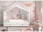 Hausbett VIPACK "Amori, inkl. Dach, Rückseitig offen, mit Rolllattenrost", weiß, B:98,7cm H:213cm L:209cm, Bettgestell Massivholz;Dachaufbau MDF, Betten, Hausbett, wahlweise, mit oder ohne Schublade und Absturzschutz, weiß lackiert
