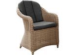 Gartensessel DESTINY "MALAGA", beige (natur meliert), B:62cm H:85cm T:70cm, Obermaterial: 100% Polyester. Miedereinsatz: 50% Polyester, 50% Polyurethan, Sessel, Gartensessel, Aluminium, Polyrattan, inkl. Auflagen