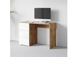Schreibtisch HOME AFFAIRE "Vera, Computertisch mit LED-Beleuchtung", weiß (votan eichefarben, weiß hochglanz, votan, eichfarben, votan, eichfarben), B:110cm H:71,9cm T:50cm, Tische, Schreibtisch, Moderner Schreibtisch, Push-to-Open, 3 Schubladen, B 110 oder 150 cm