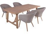 Garten-Essgruppe GARDEN PLEASURE "Tischgruppe »OAKLAND/VISALIA Set 01«", grau (hellgrau, schwarz), Kissenbezug: 100% Polyester, Sitzmöbel-Sets, Garten-Essgruppe, 4 Sessel, Tisch LxB: 200x100 cm, inkl Auflagen