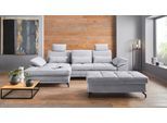 Ecksofa OTTO HOME "Costello L-Form, B: 301 cm mit Sitztiefen-, Armteilverstellung &", grau (hellgrau), B:301cm H:89cm T:176cm, 100% Polyester;Samtoptik (100% Polyester), Sofas, Ecksofa, 3 Nierenkissen, optional Bettfunktion & Bettkasten