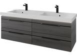 Waschtisch SAPHIR "Serie Balto Mineralmarmor-Waschtisch mit Unterschrank, 147,8 cm breit", grau (graphit struktur quer nachbildung, graphit struktur quer nachbildung), B:148,2cm H:55,6cm T:50,8cm, Waschtische, Waschtisch, Doppel-Waschplatz mit 4 Schubladen, in verschiedene Ausführungen