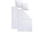 Daunenbettdecke + Kopfkissen HAEUSSLING "Swiss Royal", weiß, B/L: 135cm x 200cm Anzahl Teile 2, B/L: 80cm x 80cm Anzahl Teile 2, Bezug: Baumwolle Füllung: Entendaune/-feder, leicht, Füllung Innenkammer: 100% Federn. Kopfkissen Füllung: 90% Daunen, 10% Federn, Bettwaren-Sets, Daunenbettdecke + Kopfkissen, Bettdecken-Set mit Kopfkissen, 135x200 oder 155x220 cm, Sommer, Winter