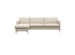 Ecksofa FLEXLUX "Fiore, super Sitzkomfort durch Kaltschaum im Sitz, L-Form", weiß (warm weiß), B:247cm H:85cm T:92cm, Sofas, Ecksofa, schmale Armlehnen, Füße Alu+ Eiche