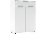 Aktenschrank INNOSTYLE "Büroschrank Santorin, 80/110/38 cm ( B/H/T)", weiß, B:80cm H:110cm T:38cm, ABS-Kunststoff, Glas, Holzwerkstoff, Metall, Schränke, Aktenschrank, 2 türig, 1 Schubkasten, Softclose, Klarglas, ABS Schutzkante