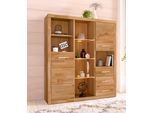 Highboard OTTO HOME "Ribe,130cm breit145cm hoch,Fronten Massivholz,12 Fächer", beige (kernbuche teilmassiv), B:130cm H:145cm T:35cm, Holz teilmassiv, Sideboards, Highboard, Korpus aus Holzwerkstoff, Metall Griffe,Böden versetzbar