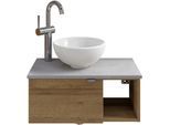 Waschtisch SAPHIR "Serie 6915 Waschschale mit Unterschrank für Gästebad, Gäste WC", braun (riviera eiche, oxid hellgrau, riviera eiche quer nb), B:61cm H:39,8cm T:35cm, Waschtische, Waschtisch, 61 cm breit, 1 Tür, offenes Fach, kleine Bäder, ohne Armatur