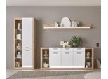 Wohnwand HOME AFFAIRE "Brixen, moderne Anbauwand, Wohnzimmer-Set, Eiche Evoke Dekor mit Weiß", weiß (eiche evoke, weiß), B:298cm H:195cm T:43cm, Holzwerkstoff, Kastenmöbel-Sets, Wohnwand, enthält Stauraumelement, Sideboard und Wandboard