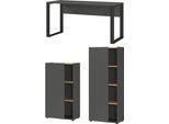 Büromöbel-Set GERMANIA "Adrano", grau (graphit, schwarz), B:302cm H:145cm T:90cm, Arbeitsmöbel-Sets, Büromöbel-Set, Tür schließt nur 2/3 des Schranks