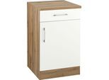 Unterschrank KOCHSTATION "KS-Colmar", weiß, B:50cm H:85cm T:60cm, Holzwerkstoff, Schränke, Unterschrank, 50 cm, mit Metallgriff, für viel Stauraum