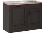 Spülenschrank WIHO KÜCHEN "Erla", grau (front: kassette anthrazit, korpus: anthrazit, arbeitsplatte: kastelleiche), B:110cm H:86cm T:60cm, Schränke, Spülenschrank, 110 cm breit, inkl. Tür/Sockel für Geschirrspüler