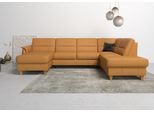 Wohnlandschaft HOME AFFAIRE "Palmera U-Form, B: 308 cm", gelb (curry), B:308cm H:89cm T:212cm, Luxus-Microfaser (100% Polyester);Struktur (100% Polyester);Luxus-Microfaser in Lederoptik (100% Polyester), Sofas, Wohnlandschaft, optional Bettfunktion & Bettkasten, Federkern