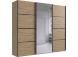 Schwebetürenschrank WIMEX "Jork Kleiderschrank mit Spiegel, schwarze Metallgriffe", braun (artisan, eiche, nachbildung, abgesetzt graphit), B:270cm H:208cm T:65cm, Holzwerkstoff, Schränke, Schwebetürenschrank, Schrank in verschiedenen Größen und Innenausstattungsvarianten