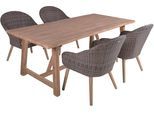 Garten-Essgruppe GARDEN PLEASURE "Tischgruppe »OAKLAND/PUEBLO Set 01«", braun (dunkelbraun, schwarz), Kissenbezug: 100% Polyester, Sitzmöbel-Sets, Garten-Essgruppe, 4 Sessel, Tisch LxB: 200x100 cm, inkl Auflagen