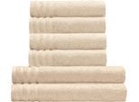 Handtuch Set KLEINE WOLKE "Royal, 6 Stück (4 Handtücher 50/100 cm + 2 Duschtücher 70/140 cm)", beige (sandbeige), 6 Stk., Frottier, Frottier, Obermaterial: 100% Baumwolle, Handtuch-Sets, Handtuch Set, Uni Farben, mit Bordüre, weich, in verschiedenen Sets erhältlich