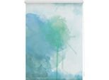 Seitenzugrollo LICHTBLICK ORIGINAL "Rollo Klemmfix, ohne Bohren, Verdunkelung, Aquarell - Blau Grün", blau (blau, grün, weiß), B:150cm H:90cm, Polyester, Rollos, Seitenzugrollo
