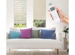 Elektrisches Rollo GOOD LIFE "Wood - SMART HOME" Gr. 5, weiß (weiß, beige, weiß), B:80cm H:150cm, Kunststoff, Metall, Polyester, Rollos, Elektrisches Rollo, mit Fernbedienung