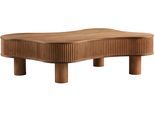 Couchtisch SALESFEVER "Wohnzimmertisch organisch mit Massivholz-Lamellen 115 x 75 cm", braun (walnuss), B:116cm H:32cm T:77cm, MDF, Walnuss massiv, Holzfurnier, Tische, Couchtisch, Stilvoller & moderner Holztisch mit Echtholzfurnier