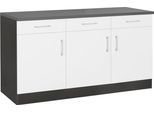 Unterschrank KOCHSTATION "KS-Paris", weiß, B:150cm H:85cm T:60cm, Schränke, Unterschrank, mit 3 Schubkästen und 3 Türen, für viel Stauraum