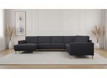 Wohnlandschaft OTTO HOME "Oland Skandi, weicher Chenille-Stoff", grau (dunkelgrau), B:342cm H:85cm T:260cm, 100% Polyester, Sofas, Wohnlandschaft, U-Form, 342 cm, Wellenunterfederung, Skandi-Design, Massivholzfüße