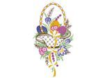 Fensterbild "Osterkorb" Gr. 1, bunt (bunt, gelb, rosa), B:20cm H:39cm, Polyester, W. REUTER & SOHN - PLAUENER SPITZE, Fensterbilder, Fensterbild, Made in Germany