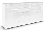 Kombikommode RAUCH "Kommode Türkommode Sideboard Kombikommode FLIPP mit Glasfront", weiß (alpinweiß, glas kristallweiß), B:200cm H:99cm T:42cm, Holzwerkstoff, Sideboards, Kombikommode, 3-türig, 5 Schubladen, Soft-Close-Funktion, Oberboden und Front Glas