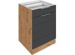 Unterschrank KOCHSTATION "KS-Luhe", grau (grau matt, wotaneichefarben), B:60cm H:82cm T:60cm, MDF, Schränke, Unterschrank, 60 cm breit, hochwertige MDF-Fronten mit waagerechter Lisene