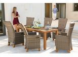 Garten-Essgruppe MERXX "Toskana Deluxe", beige (natur), Obermaterial: 100% Polyester. Füllung: 100% Polyurethan, Sitzmöbel-Sets, Garten-Essgruppe, Aluminium, Polyrattan, Akazienholz FSC 100 %, geeignet für 6 Personen
