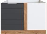 Eckunterschrank KOCHSTATION "KS-Luhe", grau (grau matt, wotaneichefarben), B:120cm H:82cm T:60cm, MDF, Schränke, Eckunterschrank, 120 cm breit, hochwertige MDF-Fronten mit waagerechter Lisene