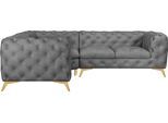 Chesterfield-Sofa HOME AFFAIRE "Ecksofa GLYNIS L-Form mit Wellenunterfederung, Maße B/T/H 264/204/75cm", grau (hellgrau), B:264cm H:75cm T:204cm, Struktur (100% Polyester);Samtoptik (100% Polyester), Sofas, Chesterfield-Sofa, aufwändige Knopfheftung, moderne Chesterfield Optik, Fußfarbe wählbar