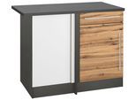 Eckunterschrank KOCHSTATION "KS-Samos", braun (wotaneichefarben, grafit), B:110cm H:85cm T:60cm, Schränke, Eckunterschrank, mit Metallgriff