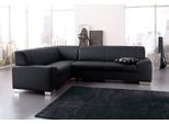 Ecksofa DOMO COLLECTION "Alisson, zeitlose Optik, flache Armlehnen, L-Form", schwarz, B:249cm H:75cm T:181cm, Microfaser aus 100% Polyester;Softlux, das pflegeleichte Kunstleder aus 80% PVC, 18% Polyester und 2% Polyurethan;Strukturstoff aus 90% Polyester und 10% Polyacryl, Sofas, Ecksofa, fester Sitzkomfort, wahlweise mit Bettfunktion