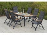 Garten-Essgruppe MERXX "Tilos", grau (graphit, natur), Aluminium, Massivholz, Sitzmöbel-Sets, Garten-Essgruppe, inkl. Auflagen