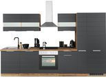 Küchenzeile KOCHSTATION "KS-Luhe", grau (küche: grau, front: weiß matt, korpus: wotaneichefarben, arbeitsplatte: wotaneichefarben), B:330cm T:60cm, Komplettküchen-Sets, Küchenzeile, 330 cm breit, wahlweise mit oder ohne E-Geräten, gefräste MDF-Fronten