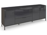 Kombikommode RAUCH "Kommode Türkommode Sideboard Kombikommode FLIPP mit Glasfront", grau (graphit, glas basalt), B:200cm H:71cm T:42cm, Holzwerkstoff, Sideboards, Kombikommode, 3-türig, 3 Schubladen, Soft-Close-Funktion, Oberboden und Front Glas