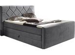 Boxspringbett HOME AFFAIRE "Atlanta", grau (anthrazit), B:160cm L:221cm, Kunststoff, Massivholz, Stoff, Komplettbetten, Boxspringbett, inklusive Topper und Bettkasten