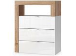 Unterschrank WELLTIME "Hamburg Höhe 78 cm, Breite 64 cm, Badkommode mit 3 Schübkästen", braun (weiß, eiche cadiz nb), B:64cm H:78cm T:35cm, Holzwerkstoff, Schränke, Unterschrank, Badezimmerschrank, dekorativer Rahmen, offenes Fach, Metallgriffe