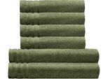Handtuch Set KLEINE WOLKE "Royal, 6 Stück (4 Handtücher 50/100 cm + 2 Duschtücher 70/140 cm)", grün (forest), 6 Stk., Frottier, Frottier, Obermaterial: 100% Baumwolle, Handtuch-Sets, Handtuch Set, Uni Farben, mit Bordüre, weich, in verschiedenen Sets erhältlich